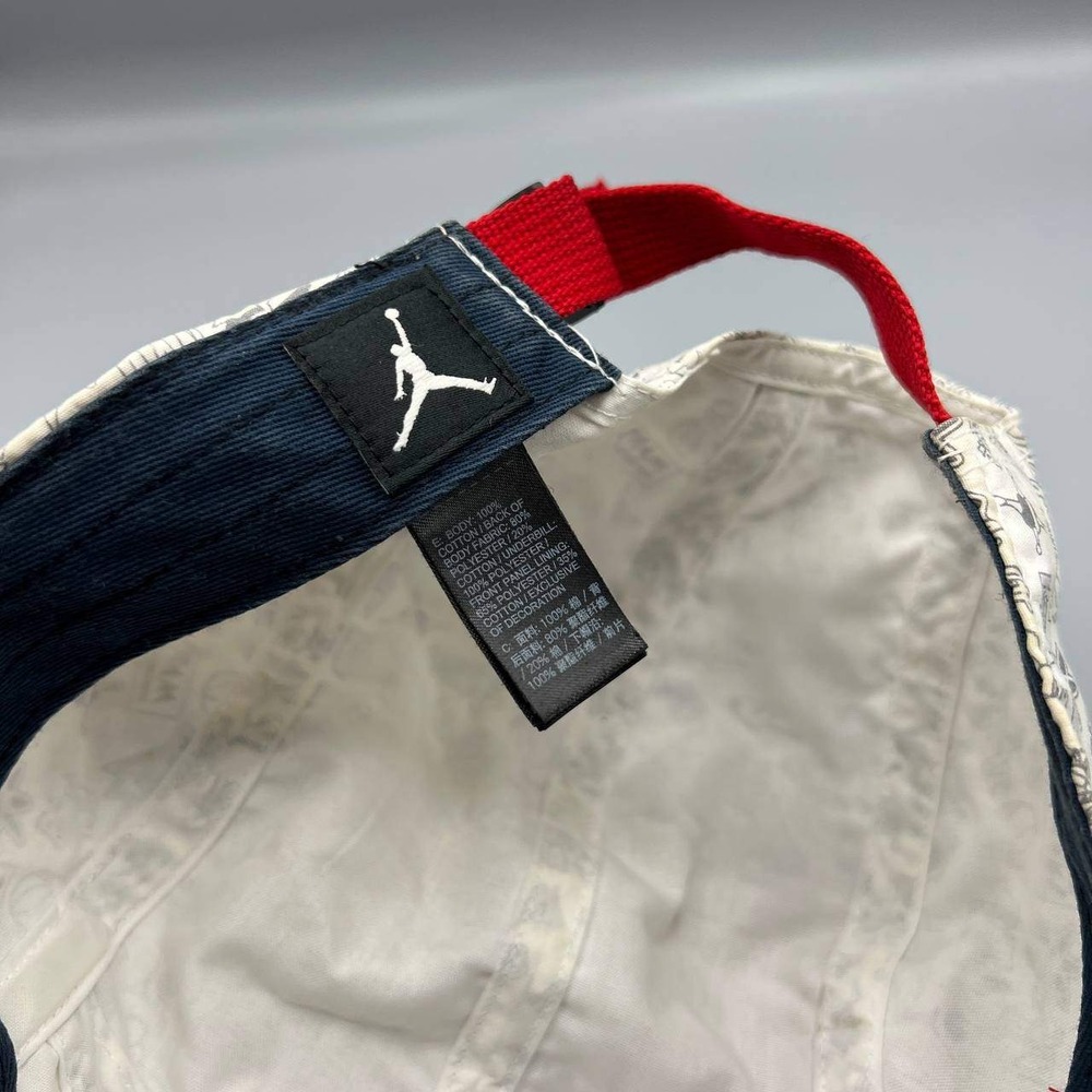 Air Jordan 5 Panel Hat Men White All Over Print Logo Jumpman Strap Back Cap - Picture 6 of 8